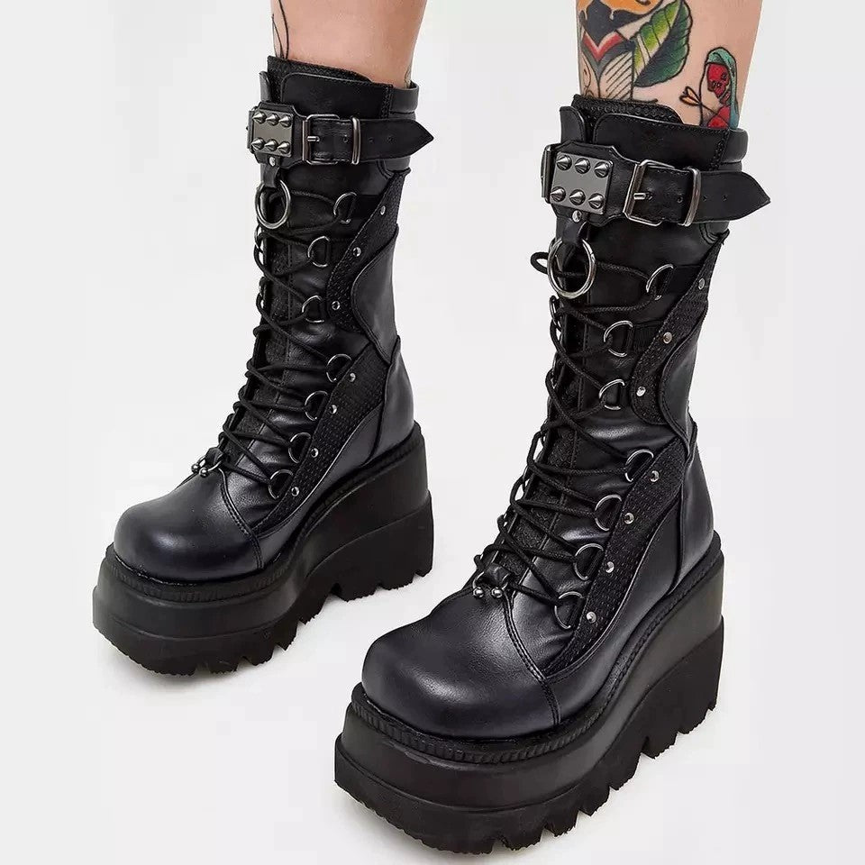 Womens White Goth Platform Boots
