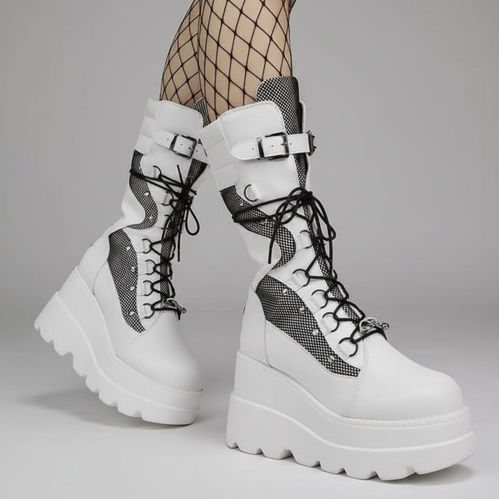 Womens White Goth Platform Boots