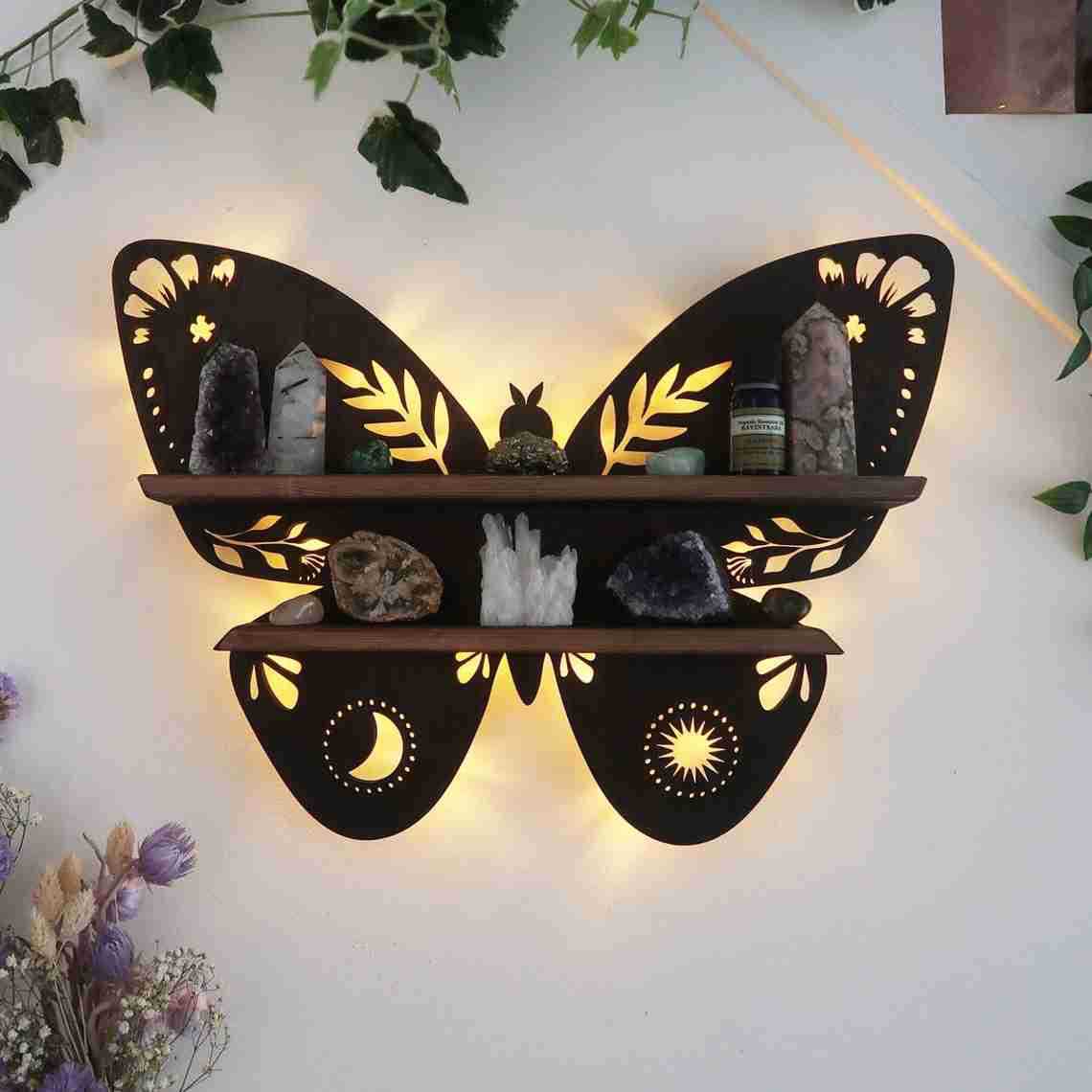 Wooden Butterfly Shelf black