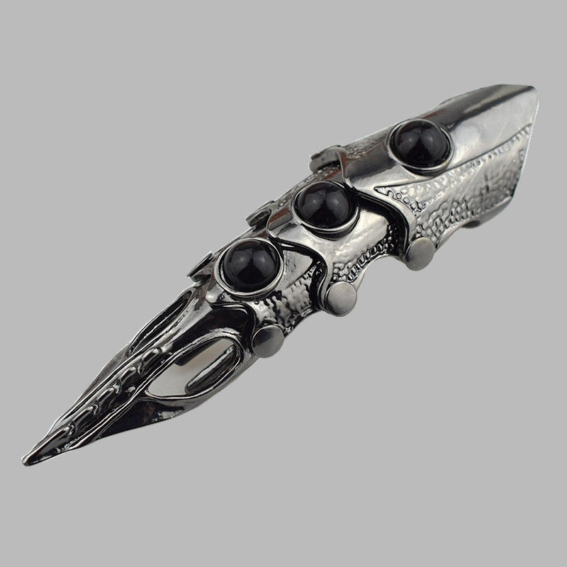 Long Claw Joint Armor Ring - Metallic Punk Nail Roleplay Ring