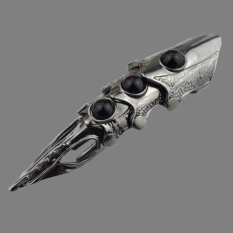 Long Claw Joint Armor Ring - Metallic Punk Nail Roleplay Ring