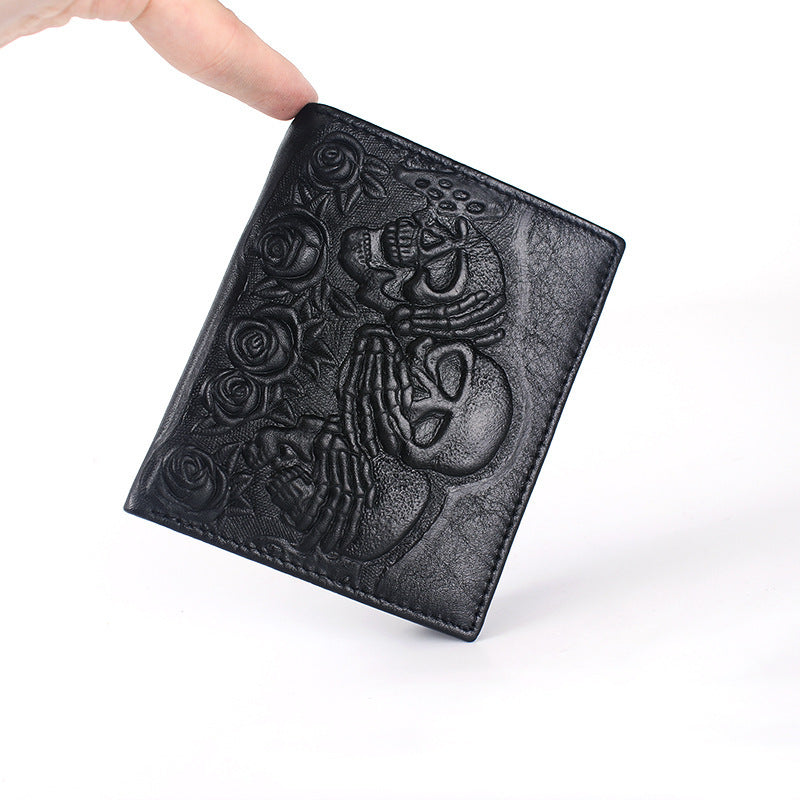 alt Black Rose Skull Leather Wallet