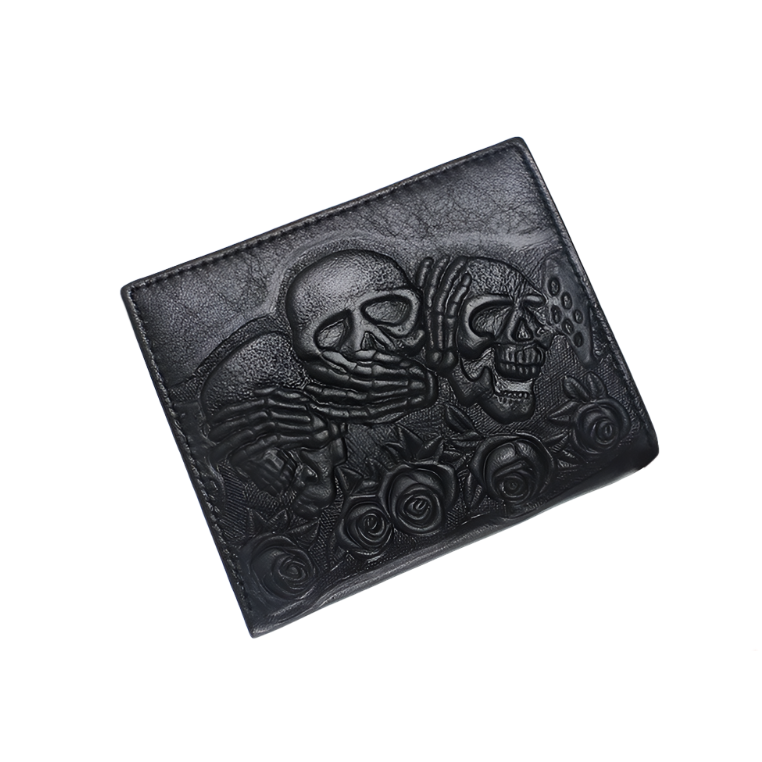 Black Rose Skull Leather Wallet