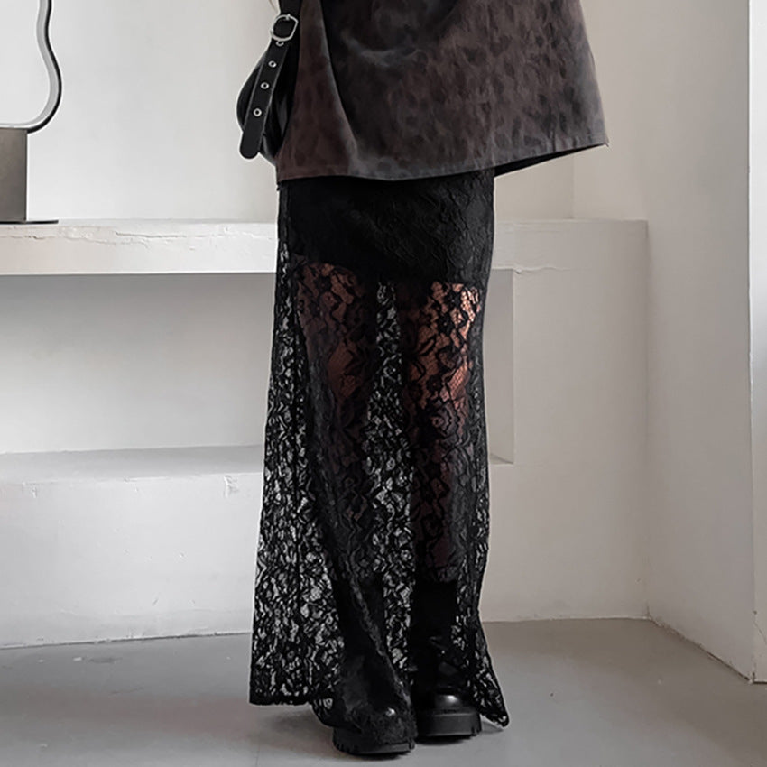 alt Black Sheer Floral Lace Skirt