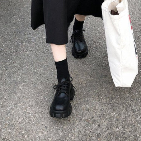 alt Chunky Black Vegan Leather Shoes Dark Academia