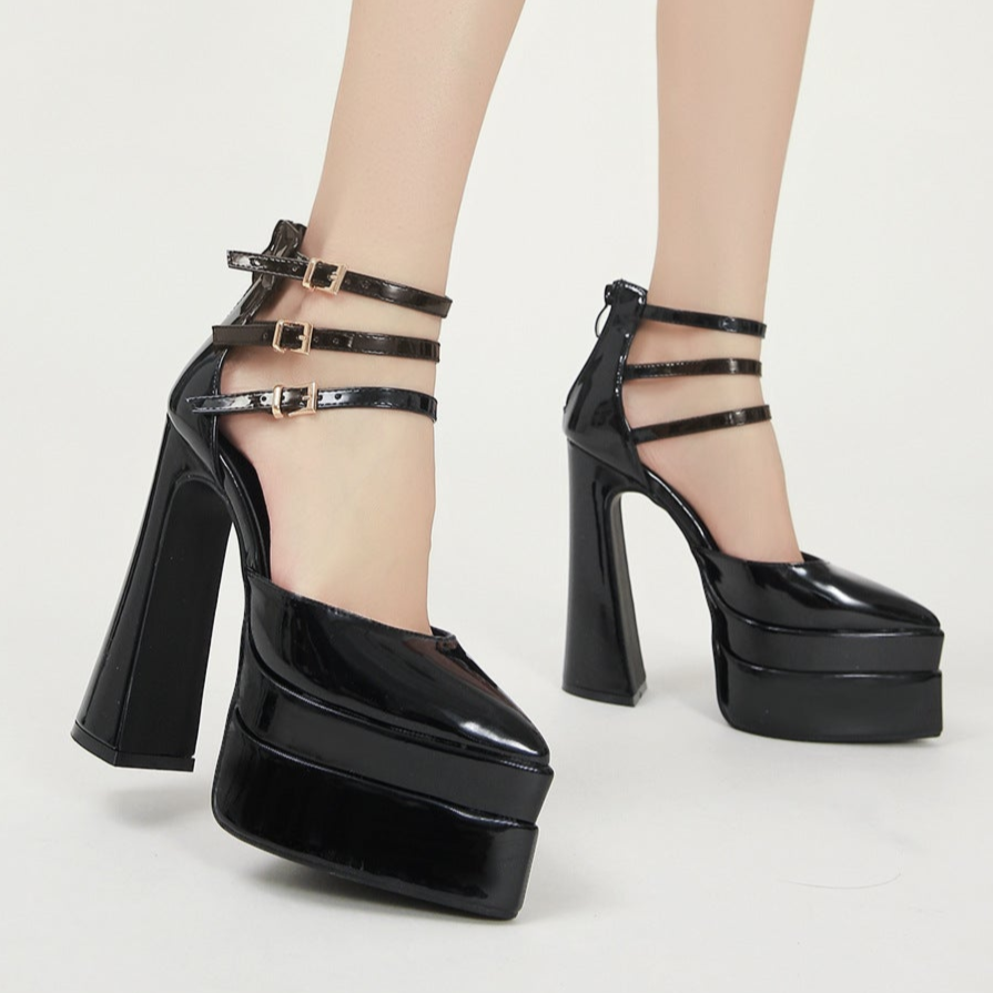 alt Goth Pointed Heels Black Vegan Leather