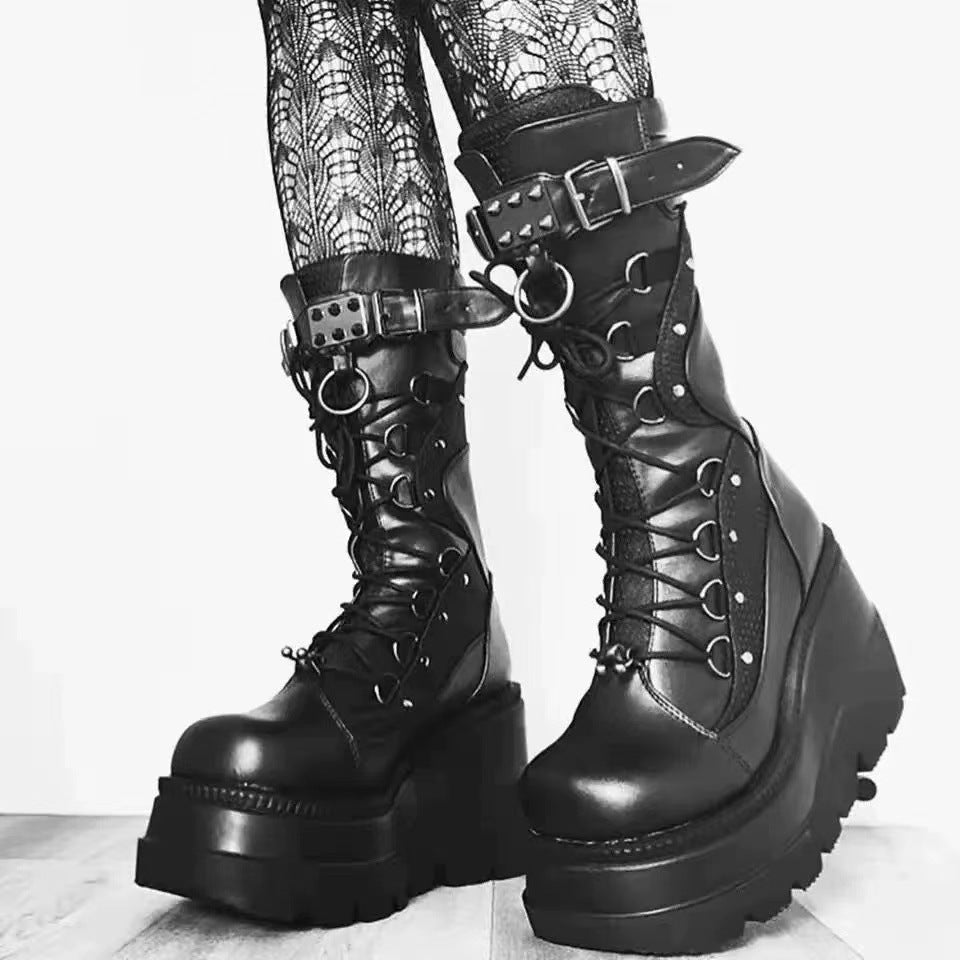 Black Ankle Wedge Platform Boots