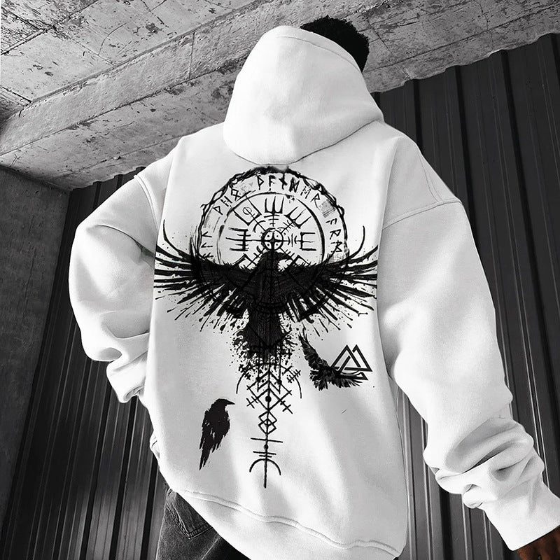 white Crow Hoodie for Men - Raven Print