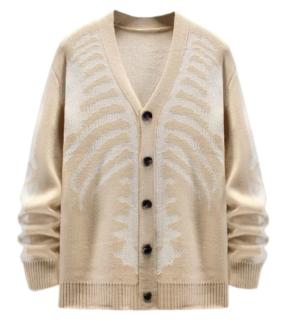 beige Skeleton Cardigan Knitted Sweater