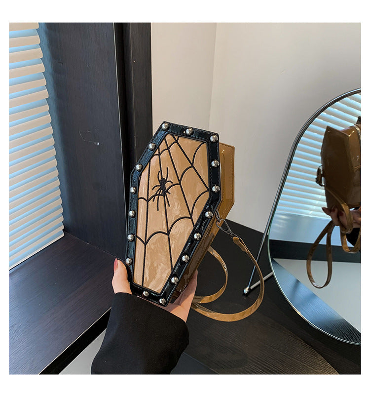 beige Spider Web Coffin Shaped Purse Womens