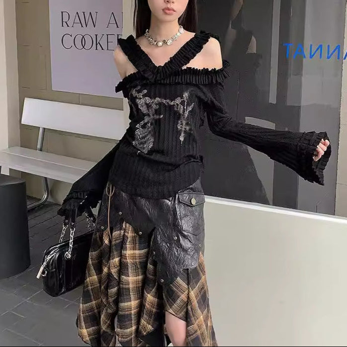 long sleeve Alternative Knitted Blouse Womens