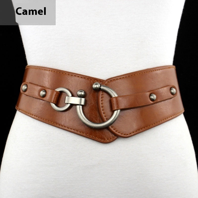metal ring Wide Leather Sexy Goth Belt for Women big
