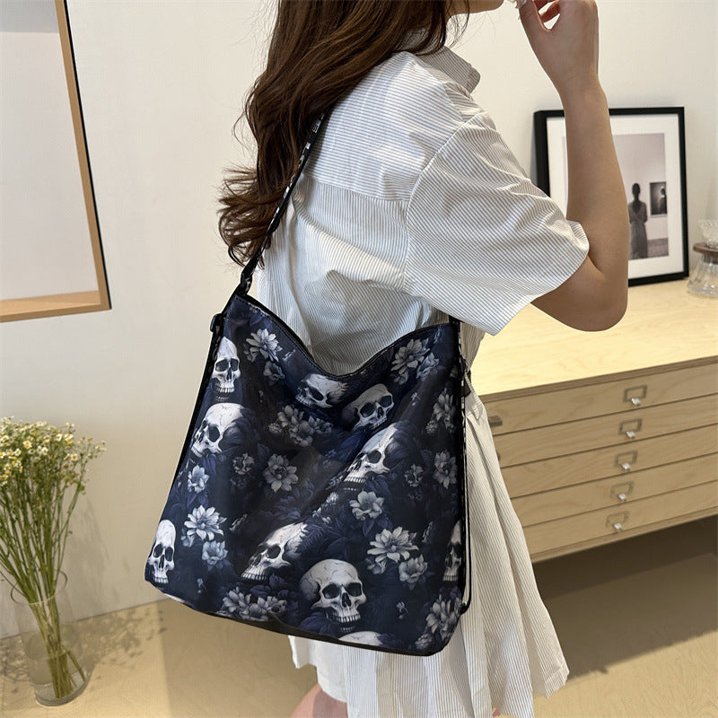 black 2 in 1 Convertible Floral Skull Pattern Backpack