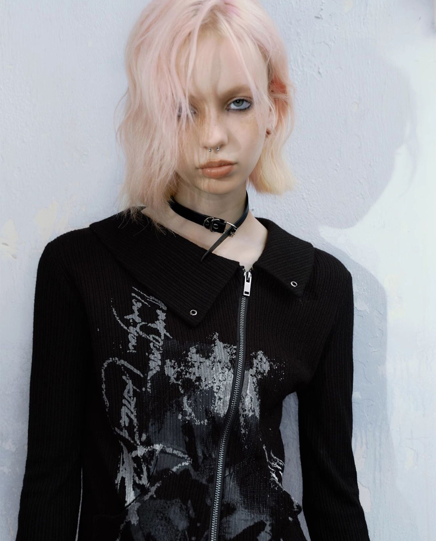 black Alt Gothic Zipper Blouse