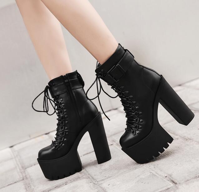 black Alt Platform Combat Boots