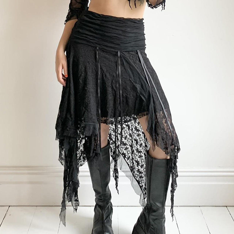 black Asymmetrical Black Skirt Goth