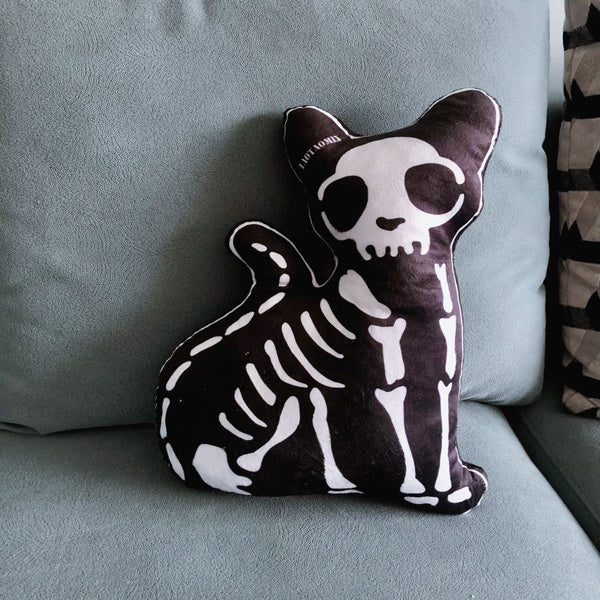 black Cat Skeleton Pillow