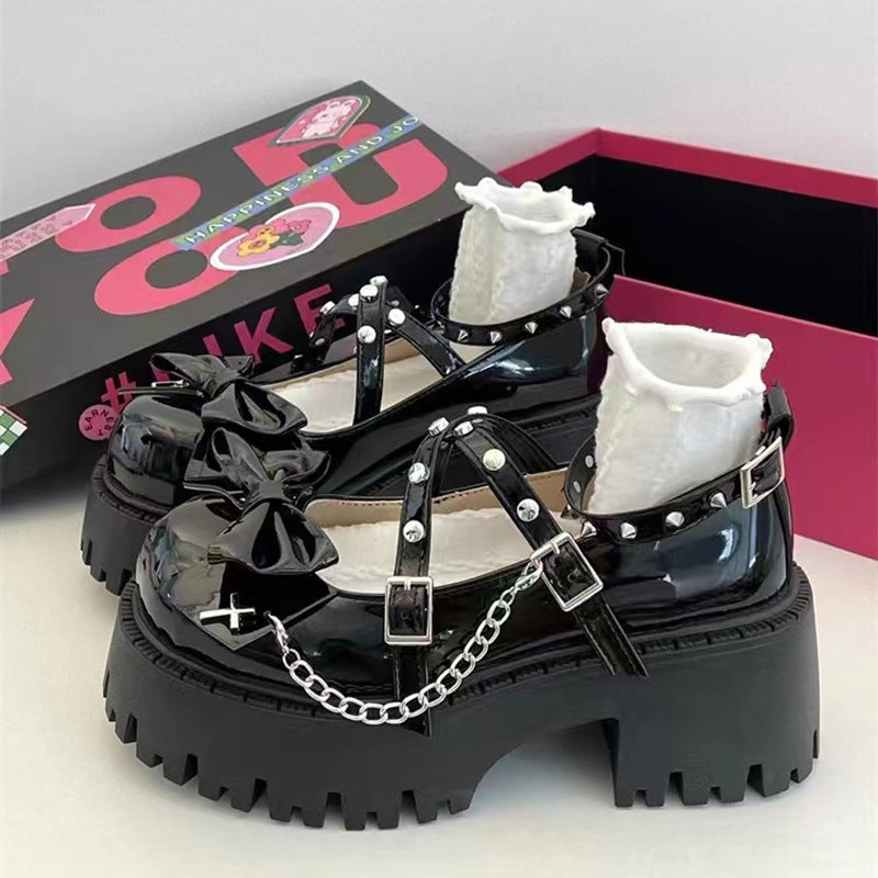 black Chain Bow Goth Shoes