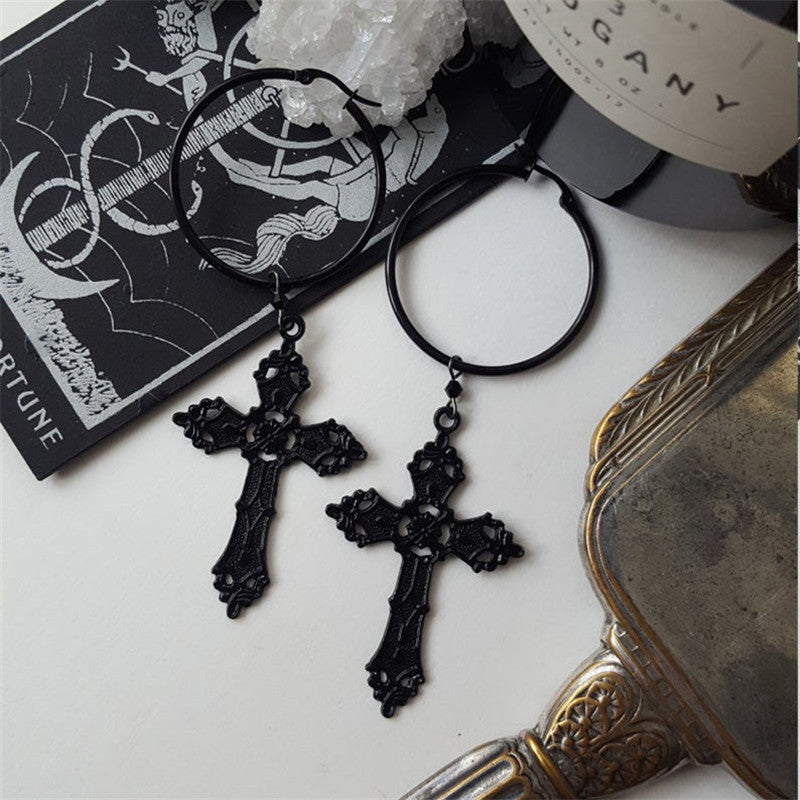 Large Black Cross Earrings for Women