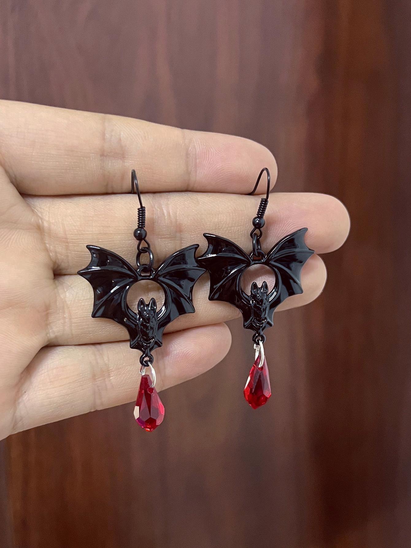 black Crystal Bat Shaped Earrings for Women