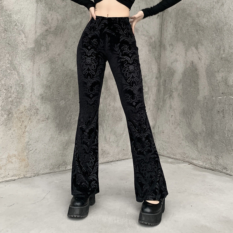 black Embossed Suede Pants for Women