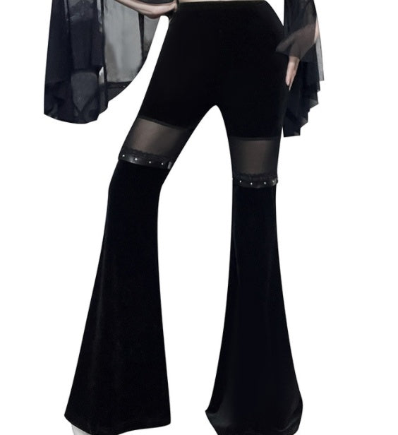 black Flare Mesh Pants Womens