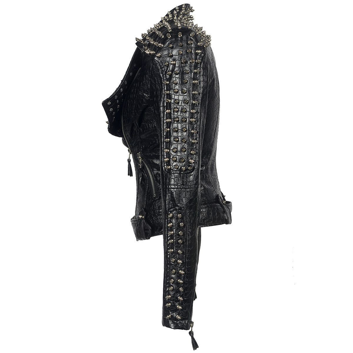 black Goth Leather Jacket with Spikes for Women