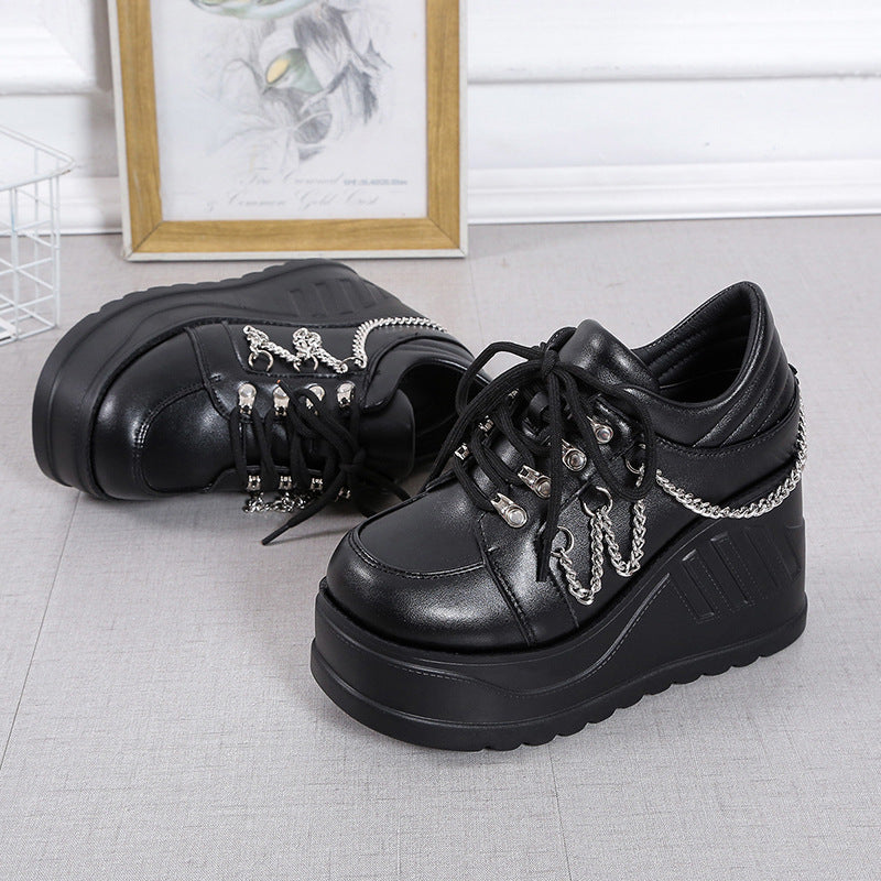 black Goth Leather Platform Sneakers Womens with Chains