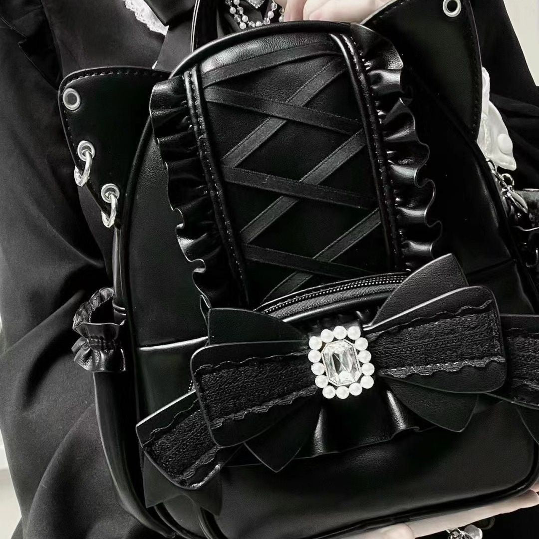 black Goth Lolita Cat Backpack with Cat Ears