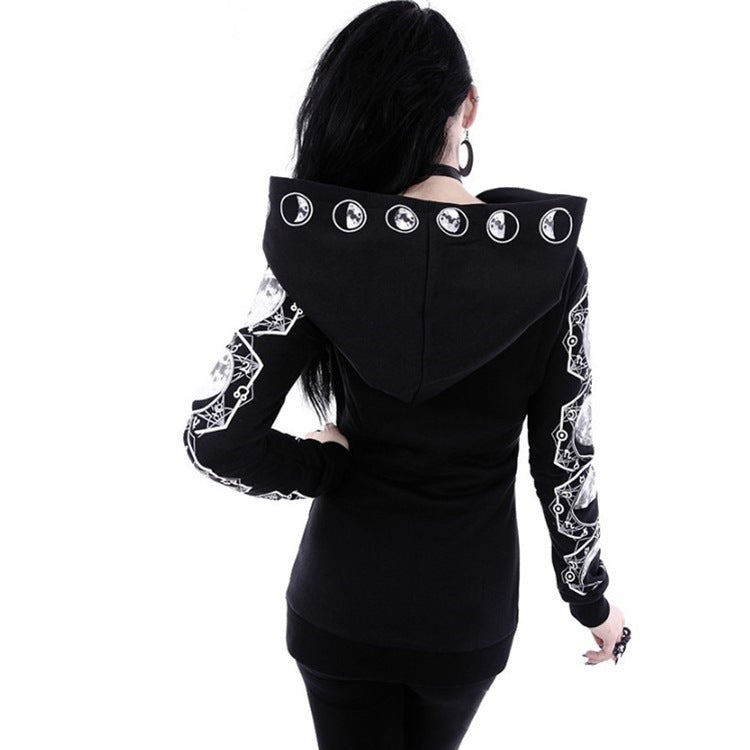 black Goth Moon Hooded Jacket