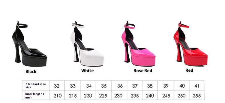 black Gothic Chunky Heels Pointed Toe Womens