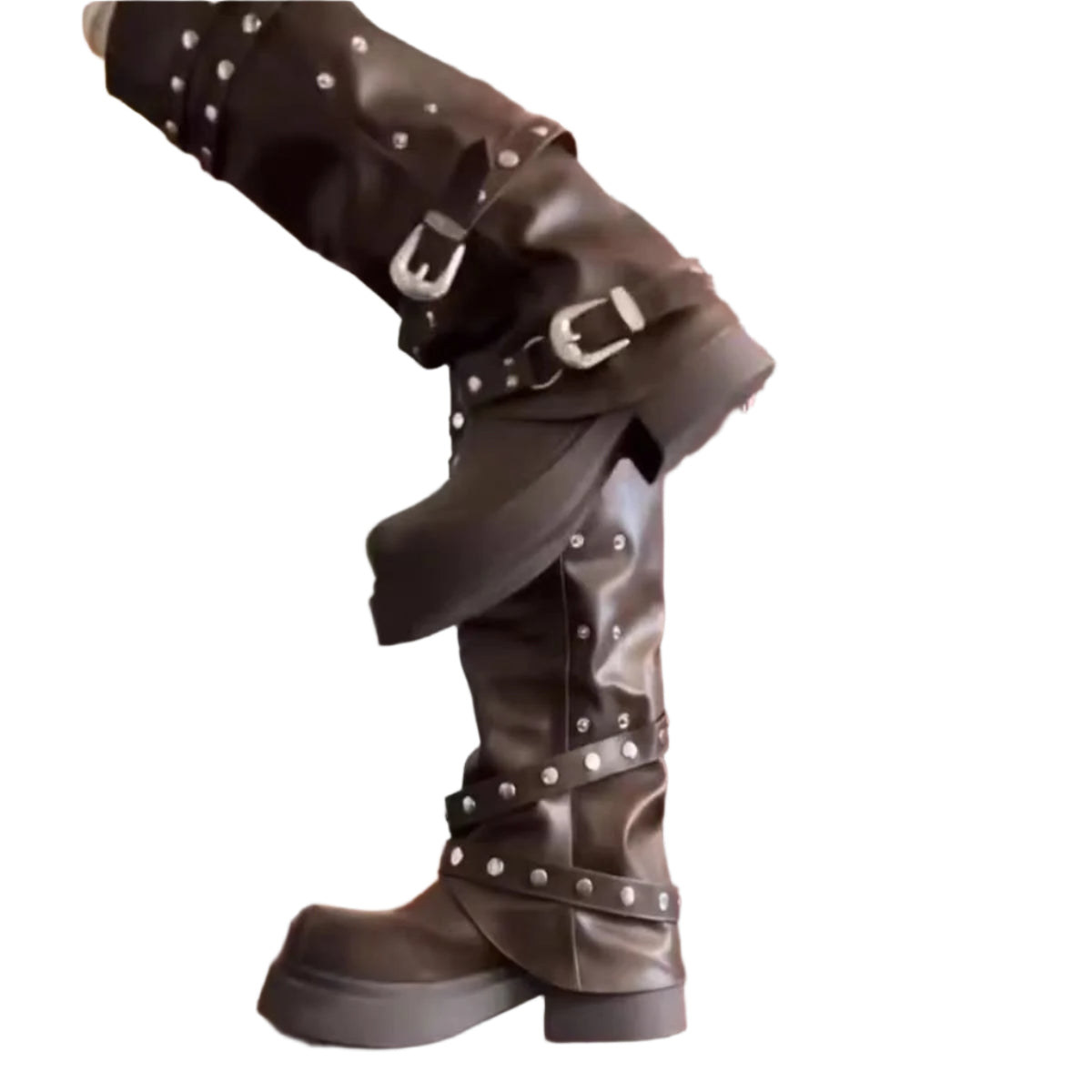 Gothic Flat Studded Boots Womens