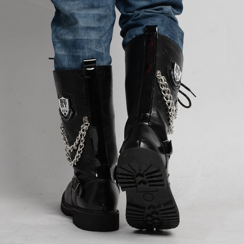 black Gothic Leather Boots Men's