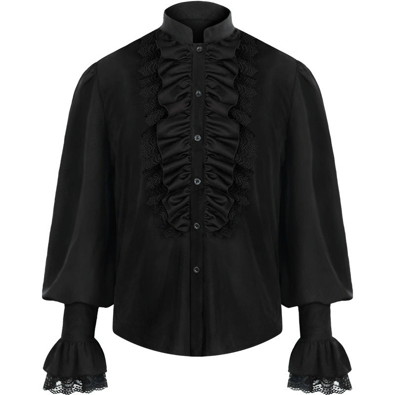 black Gothic Ruffle Shirt for Men