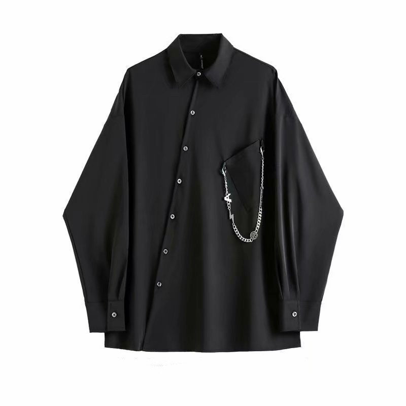black Gothic Shirt Men - Asymmetric Button Up