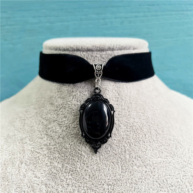 black Gothic Victorian Pendant Velvet Choker Necklace