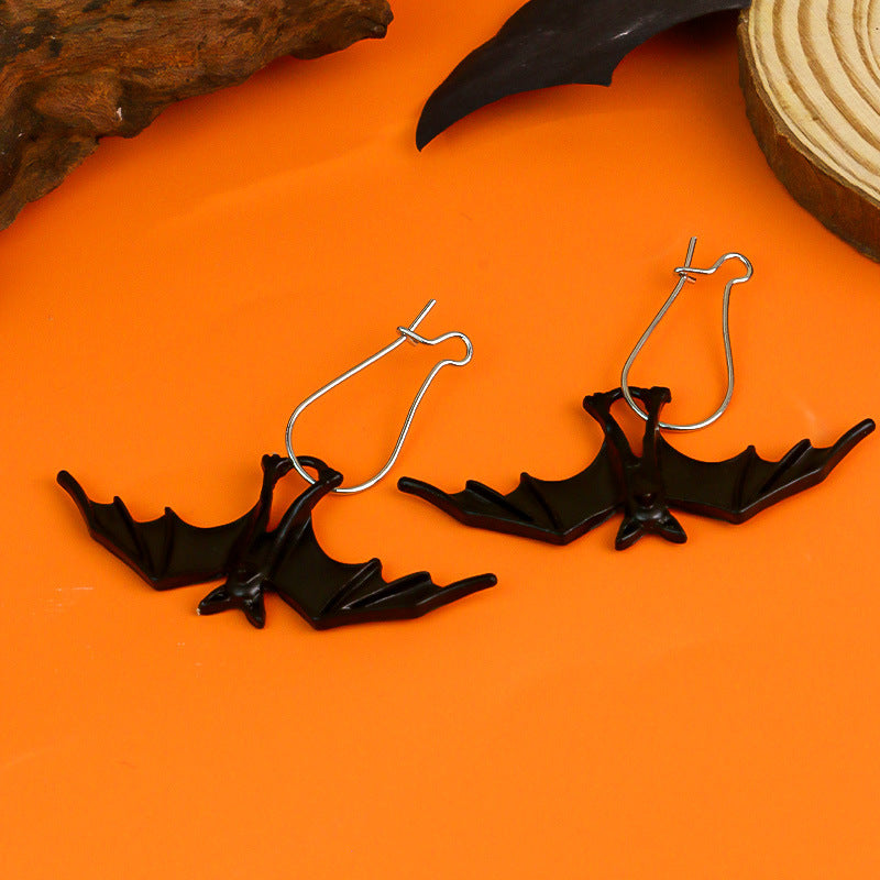 silver Hanging Bat Goth Womens Earrings