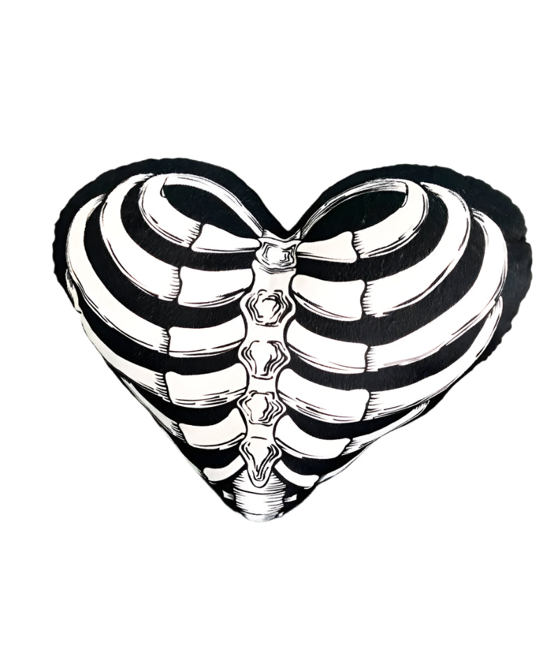 black Heart Skeleton Pillow