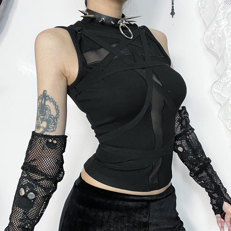 black High Neck Gothic Top Womens