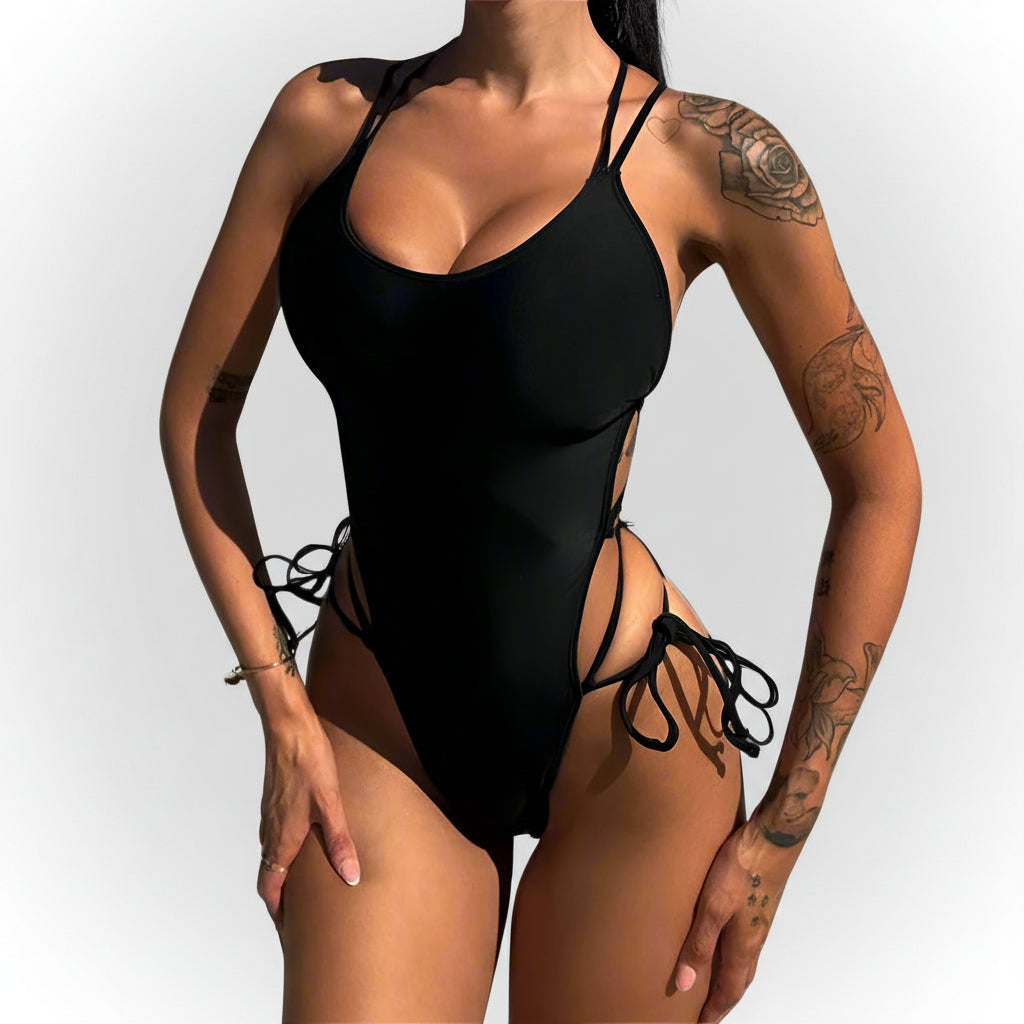 black Lace Up Gothic Swimsuit One Piece