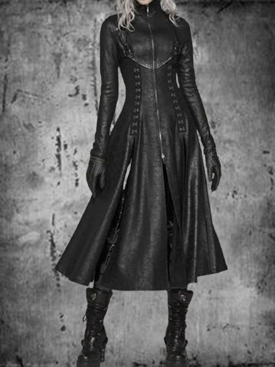 Long Goth Vegan Leather Jacket black