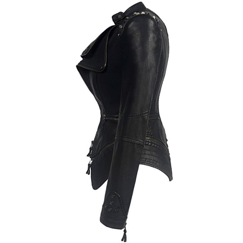black Metal Studded Leather Jacket Goth Womens