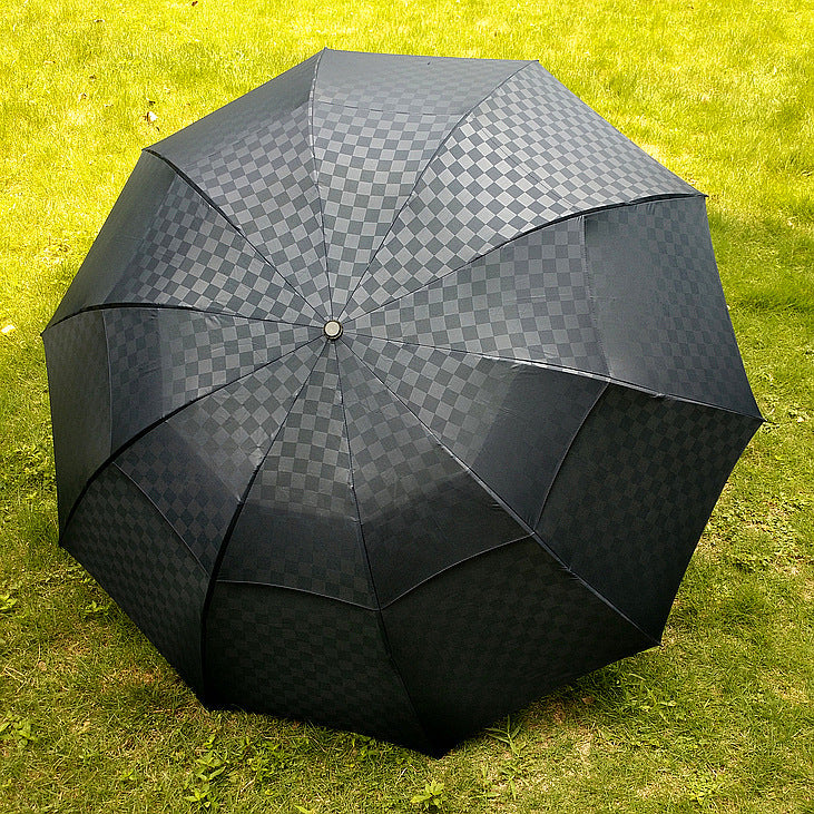 black Plaid Black Goth Umbrella