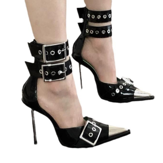black Punk Heels Stiletto Pointed Toe