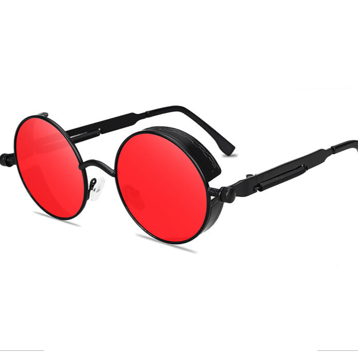 black Red Goth Sunglasses Round Steampunk