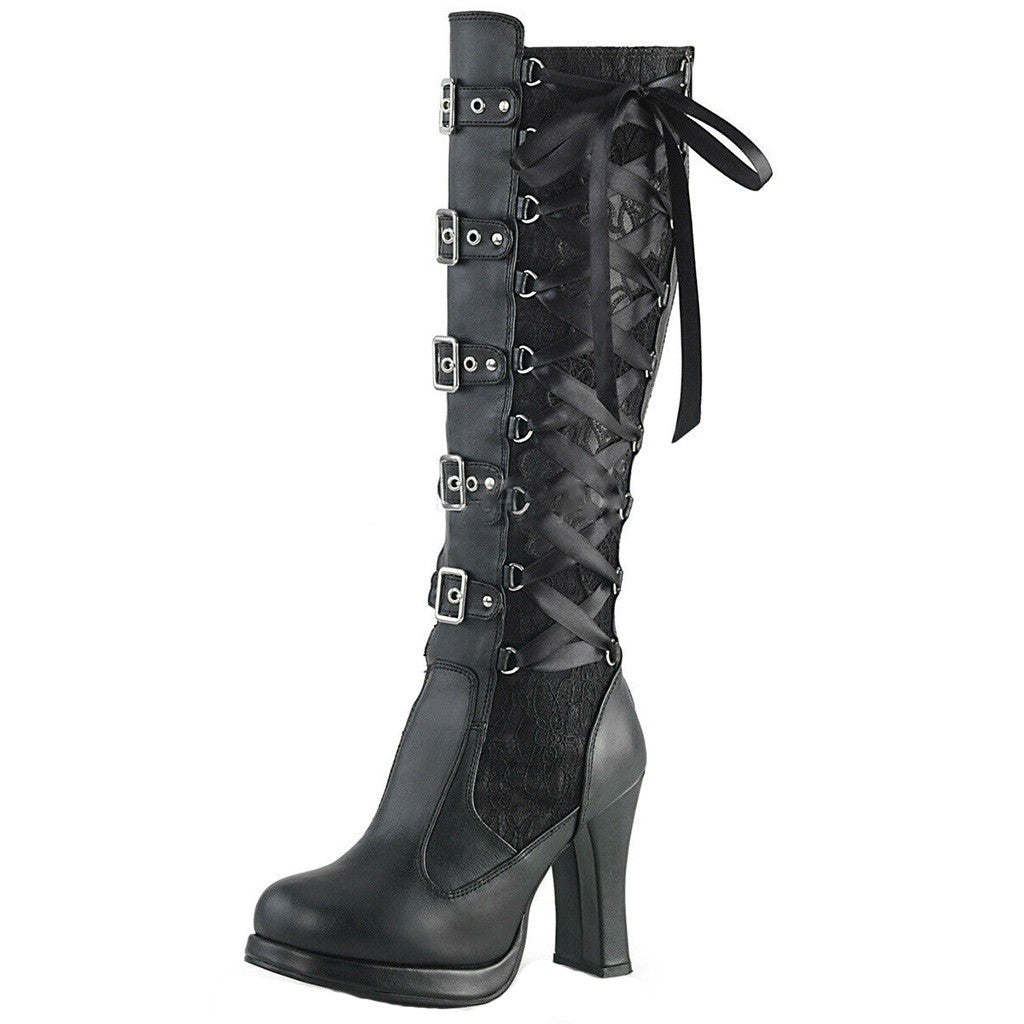 black Ribbon Lace High Heel Boots Goth Style