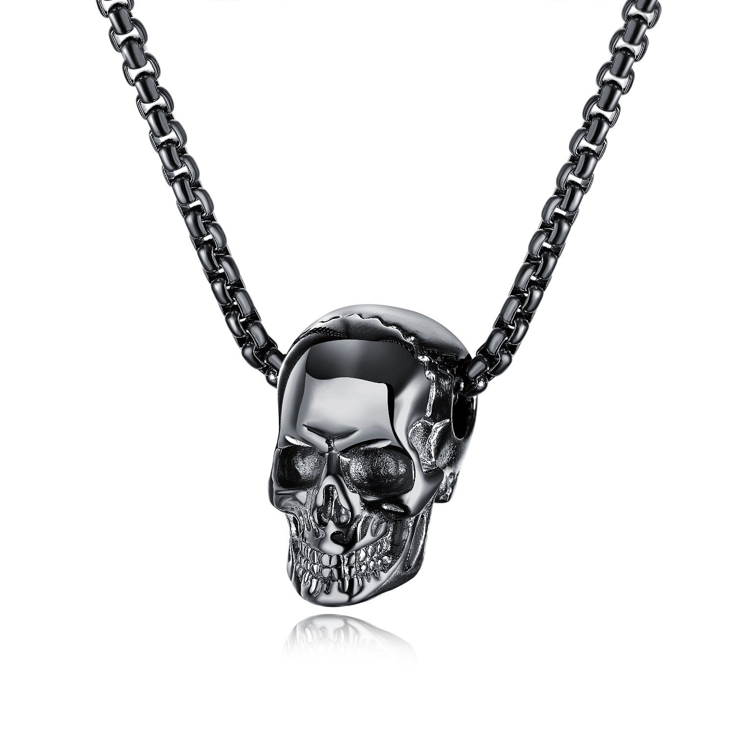 black Stainless Steel Skull Necklace mens