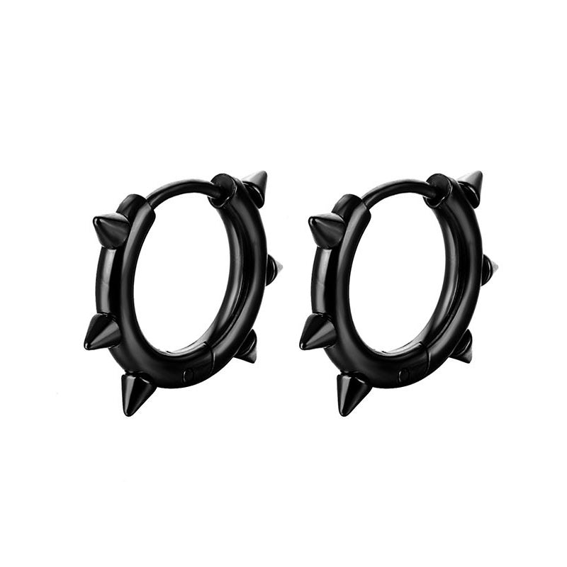 black Spiked Hoop Earrings Stainless Steel