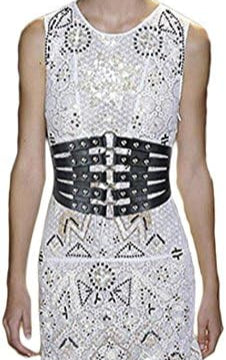 black Wide Goth Multi Layer Belt Leather Women