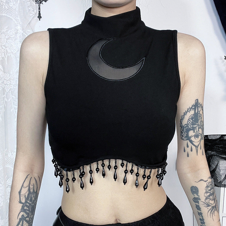 black Witch Crop Top with Moon Design